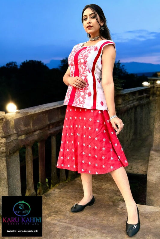 Night-Flowering Jasmine Skirt with Jamdani Top