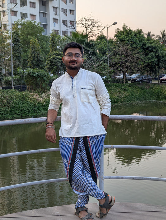 White Fatuya with Gamcha Dhoti Pant